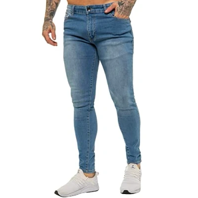 Image of BRAND KRUZE Designer Mens Jeans KZ106 Skinny Slim Fit Casual Super Stretch Denim Trousers Pants LSW 38 S Light Blue