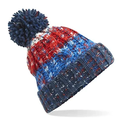 Image of Beechfield Stylish Cuffed Design Corkscrew Pom Beanie Chilli Blues
