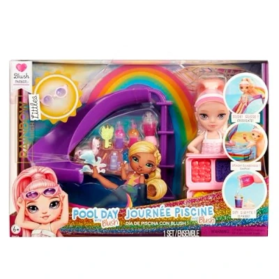 Image of Rainbow High Littles Pool Day with Blush Playset Comes a Small 14 cm Pink Doll, Slide, Accessories, Smoothie Stand, For Children Ages 4+