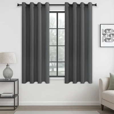 Image of MRTREES Blackout Curtains Bedroom 57 Drop 2 Panels Dark Grey Eyelet Thermal Curtain for Living Room Soft Texture Window Treatments Kids 55x57 Inch 140x145 CM