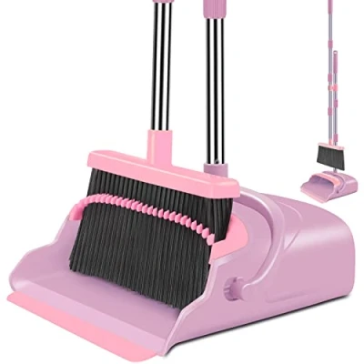 Image of Broom Dustpan Set, and Set for Home, Stand Up Dustpan, Combo Office (Pink)