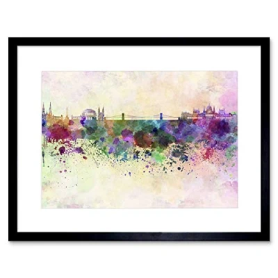 Image of Wee Blue Coo Painting Cityscape Paint Splash Skyline Budapest Framed Wall Art Print