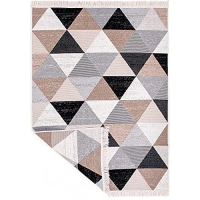 Image of Jimri Fashion4Home Short Pile Boho Kilim Rug, Living Room Bedroom and Kitchen Rug Runner, Hallway Children&#039;s Checked Grey, Greetings: 140 x 200 cm