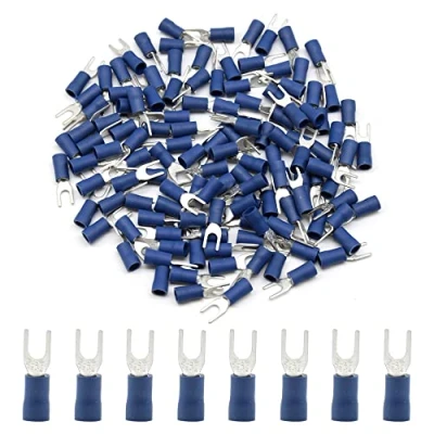 Image of Hocansen 100 Pieces Fork Wire Connectors Electrical Crimp Terminal Connectors（Blue/PF4)
