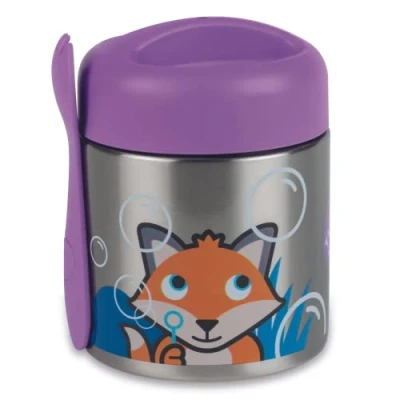 Image of TUM Kids Food Flask with Magnetic Spork &amp; Easy Open Lid, Insulated Jar, 300ml, Fergus Fox