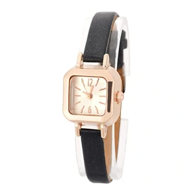 Image of FILFEEL Women&#039;s Watch with PU Strap Analogue Quartz Wrist Fashion Small Square Dial (Black), Black,