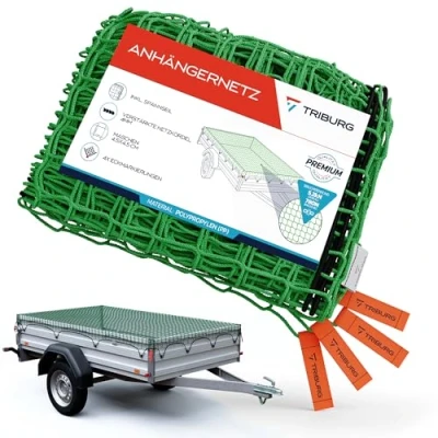 Image of TRIBURG Trailer Net 3 x 4 with Corner Markings Elastic Strap for Optimal Load Securing Trailers Rubber Cord [Elastic/Stretchable]