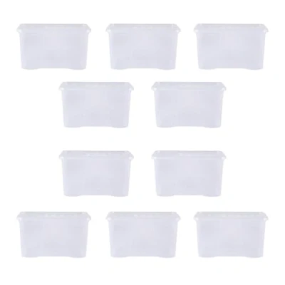 Image of Wham Crystal 10x 60L Plastic Storage Boxes with Lids. Clear, Large, Strong (Pack of 10, 60 Litre) Made in the UK (Clear)