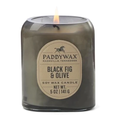 Image of Paddywax Scented Candles Vista Collection Vintage Style Artisan Candle in Frosted Glass, 142g, Black Fig &amp; Olive
