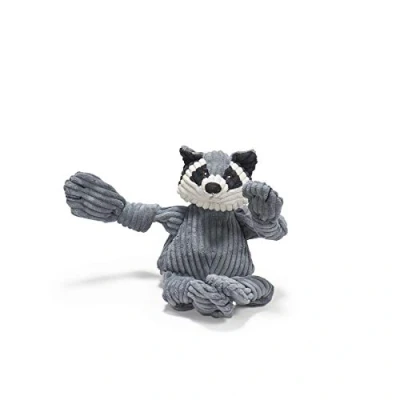 Image of HuggleHounds Plush Corduroy Durable Knotties Raccoon Dog Toy, Mini Blacks &amp; Grays