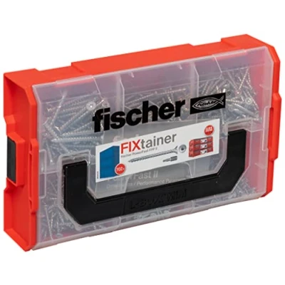 Image of fischer FixTainer PowerFast II Chipboard Screw, Presorted Assortment Box with 700 Screws and 2 Bits, Countersunk Head, Full Thread TX Drive, Universal Fixing Kit