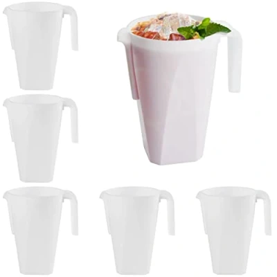 Image of MATANA 6 Reusable White Plastic Jugs, Cocktail Pitchers for Parties, 1.5L Juice, Lemonade, Punch, Sangria, Beers Birthdays, Weddings, Picnics, BBQ