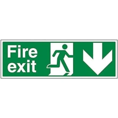 Image of V Safety Fire Exit Arrow Down 600 x 200 mm Sign