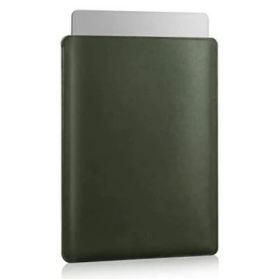 Image of MoKo Laptop Sleeve Compatible with 13/13.6&quot; MacBook Air M2/M1/ Pro M1 13.3 2022 2018, Galaxy Tab S8+ 12.4&quot;, PU Leather Notebook Computer Briefcase Carrying Bag Slim Stylish Case Pouch, Midnight Green