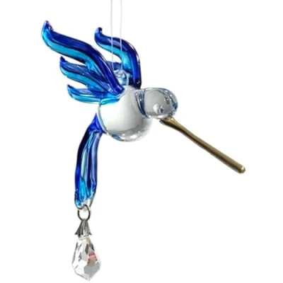 Image of Handmade Fantasy Glass Hummingbird Suncatcher Sapphire