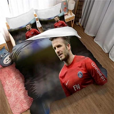 Image of World Footballer Star David Beckham Bedding Set, 100% Cotton Duvet Cover Pillowcase, Soft and Comfortable, for Boys Girls (DB 03,Double(200x200cm))