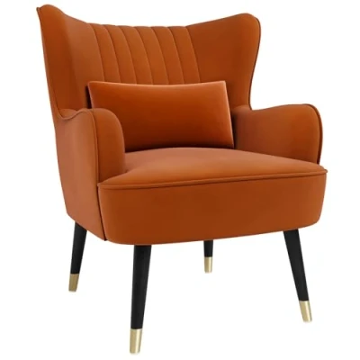 Image of Vesgantti Velvet Accent Chair with Lumbar Pillow, Modern Wing Back Armchair Lounge Chair, Large Occasional for Living Room Bedroom Study Office(Orange)