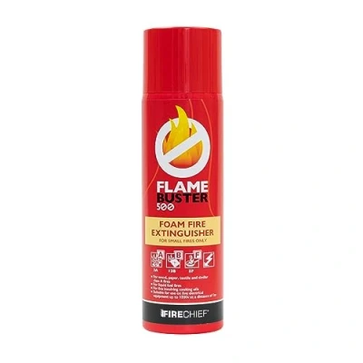 Image of Flamebuster 500ml All in 1 Fire Extinguisher Aerosol with Over 9 Uses  Suitable for Class A, B &amp; F Fires Immediate Effect, Non Toxic Minimal Clean Up