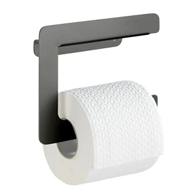 Image of WENKO Montella Toilet Roll Holder for Paper Made of Rustproof Aluminium, Screw On 17 x 14 5.5 cm, Anthracite