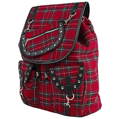 Image of Banned Red Tartan Backpack Women Black red, Polyester, Polyurethane,