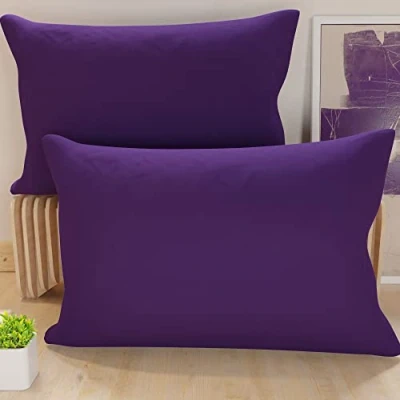 Image of PETTI Artigiani Italiani Pair of Pillowcases Bed Pillows, Solid Color Purple, 100% Non Allergenic Microfibre, Made in Italy