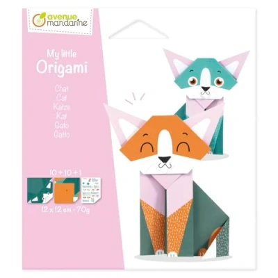 Image of Avenue Mandarine Ref OR508C My Little Origami Make a Cat 70gsm Paper, 20 Sheets, 2 Designs, Folding Instructions to Animal Model, Suitable for Ages 5+
