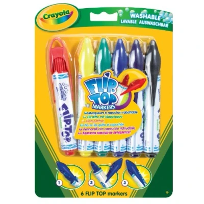 Image of Crayola Flip Top Markers Washable Pens Secure Lids Arts Crafts