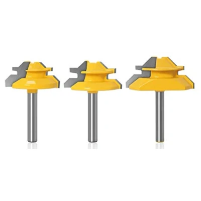 Image of 1/4&quot; Router Bit 45 Degree Glue Joint Lock Miter, APlus Woodworking Cutter Tools Set, 3 Pcs
