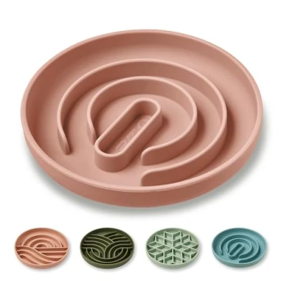 Image of OHMO Slow Feeder Dog Bowl, Silicone Bowls with Suction Cup Down Eating for Cat Puppy, Healthy Anti Choking Slip Eco friendly (Coral)