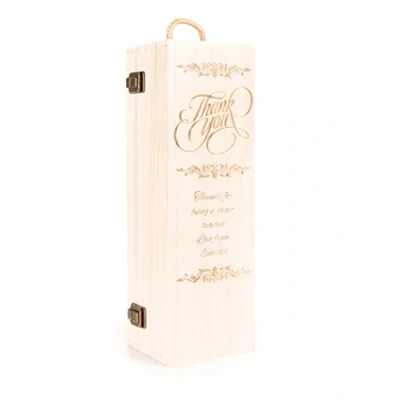 Image of Personalised Engraved Wooden Wine Gift Box Thank You Champagne Prosecco Bottle Teacher&#039;s