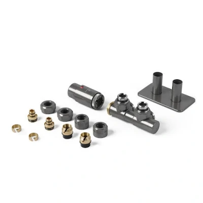Image of Terma Vario Twins Integrated Sparkling Grey Valves With Pipe Masking Set Right For Hex 50mm