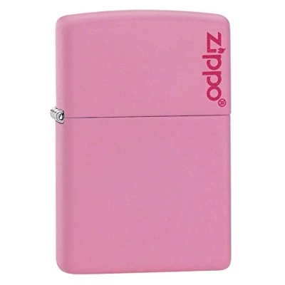 Image of Zippo Windproof Lighter Logo Pink Matte, Laser Engrave Refillable for Lifetime Use Adjustable Flame Gift Box Metal Construction Made in USA
