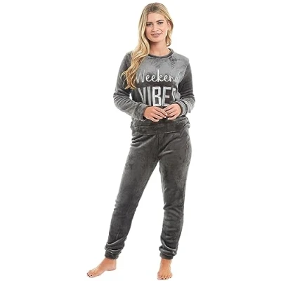 Image of KATE MORGAN Womens Pyjamas Warm Fleece for Women Sets Pjs S XL Soft Twosie Pyjama Set Ladies Gifts Her Charcoal