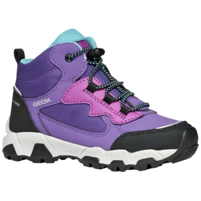 Image of Geox Magnetar Unisex Laceup ankle boots for kids, Size: 11.5K, Violet/purple shoes