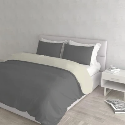 Image of Natural Colour Duvet Cover Set, Smoke gray/Cream, Double