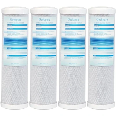Image of Geekpure 10 Inch Carbon Block Replacement Filter Cartridge for RO Water Filtration System 2.5&quot; x 10&quot; 5 Micron Pack 4