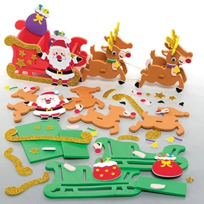 Image of Baker Ross FE856 Reindeer and Sleigh Kits Pack of 2, Make Your Own Christmas Decorations, Creative Crafts for Kids to Decorate Display,Gold