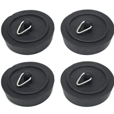 Image of 4 x fiXte Replacement Sink Plug Shower Bath Basin Rubber Black 38mm 1 1/2&quot;