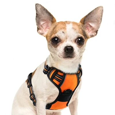 Image of Eagloo Dog Harness Small, No Pull Pet Adjustable, Front Clip Vest Harness, Soft Padded Vest, Reflective Choke Breathable with Easy Control Handle, Orange, S