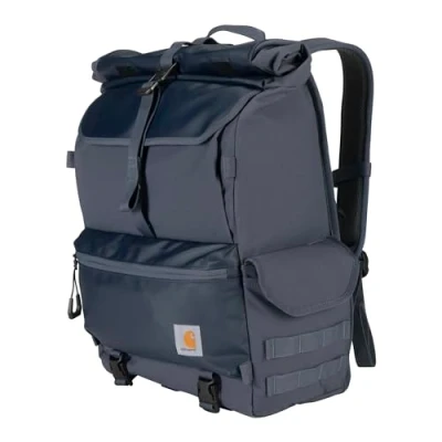 Image of Carhartt Unisex&#039;s Nylon Roll Top, Heavy Duty Water Resistant Backpack, Bluestone, One Size