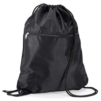 Image of Quadra Unisex Classic Senior Pe Gymsac Bag With Zip Pocket Black In One Size
