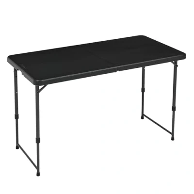 Image of Amazon Basics 4 Foot Rectangular Folding Table, Adjustable Height Settings with Carrying Handle, Indoor &amp; Outdoor, Black, 121.4 D x 60.7 W 86.1 H cm