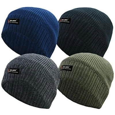 Image of RockJock Mens Plain Thinsulate Beanie HAT Thermal FINE Rib Winter Fleece Lined (Black)