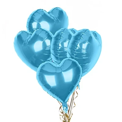 Image of Pack of 5 Baby Blue Heart Balloons, 18&quot; Shape Foil Balloons Helium for Valentines Engagement Bridal Shower Graduation Wedding Anniversary Birthday Party Decorations