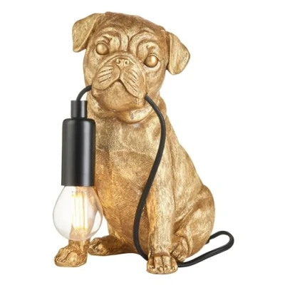 Image of Endon 107324 Pug Puppy Table Light, Vintage Gold Paint