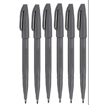 Image of Pentel Grey Original Sign Pen S520 Fibre Tip Marker Pens Colour Fineliner 2mm Nib 1mm Line Width (Pack Of 6)