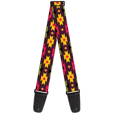 Image of Buckle Down Guitar Strap Navajo Orange Purple Yellow Pink Green Black 2 Inches Wide