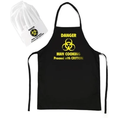 Image of CKB LTD Danger Man Barbecue Cooking Apron and Hat Kitchen BBQ Novelty Chef Aprons for Men Gift Set