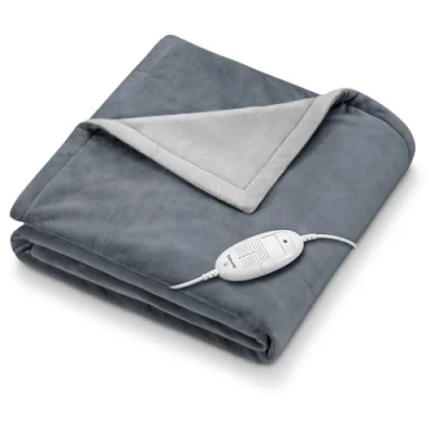 Image of Beurer HD75 Electric Blanket with 6 Temperature Settings, Soft Heated Throw for Cosy Sofa Nights, Automatic Switch Off &amp; Safety System, Machine Washable, Grey, 180 x 130 cm, 100 watts