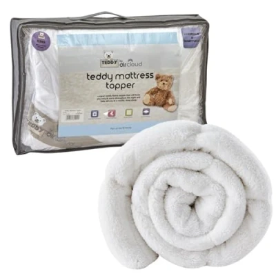 Image of Luxury Super Soft Sherpa Fleece Teddy Mattress Topper Thermal Bed Protector 3cm Thick Enhancers, Fluffy Stitch Elastic Corner Straps 2Inch Deep Fitted Toppers Warm Cosy White Sheet (Double)